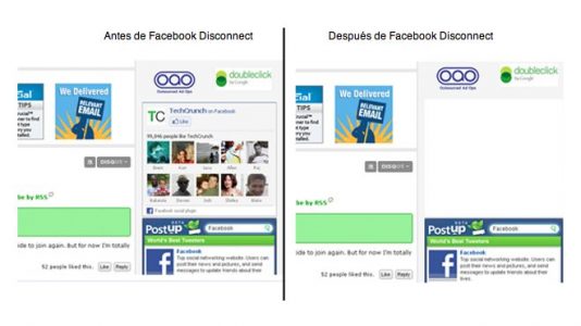 Antes y después de Facebook Disconnect. Foto: TechCrunch