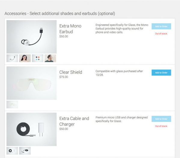 Algunos de los accesorios. Foto: GoogleGlass (captura de pantalla)