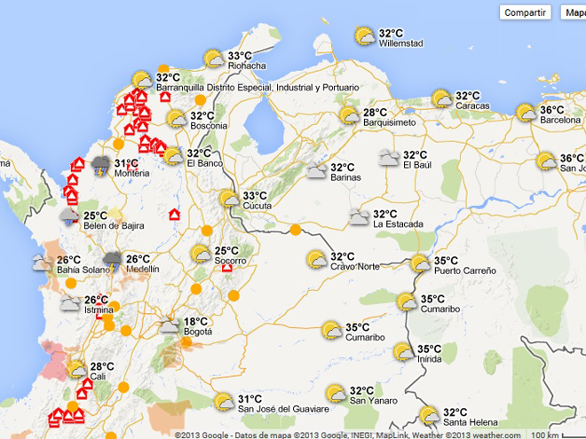 El mapa que reporta las alertas del país. Foto: Google (Captura de pantalla)