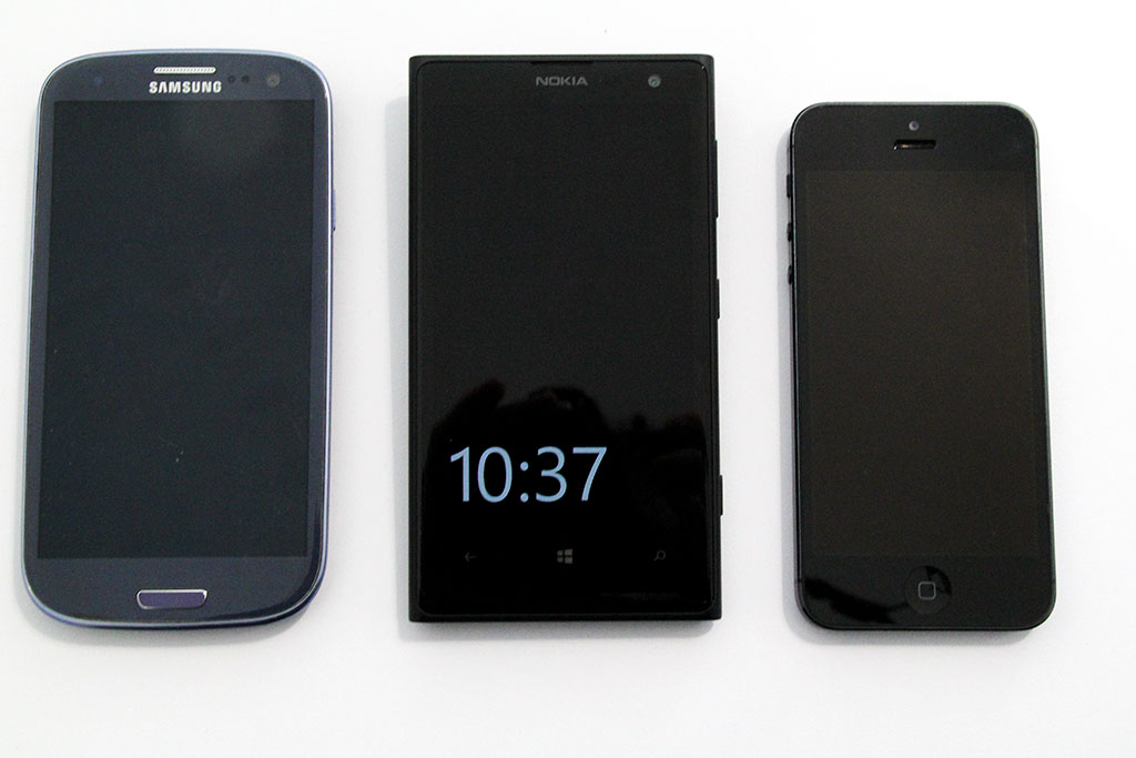 Samsung Galaxy SIII, Nokia Lumia 1020, iPhone 5. Imagen: ENTER.CO