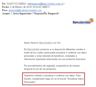 El correo que simula ser de la entidad bancaria. 