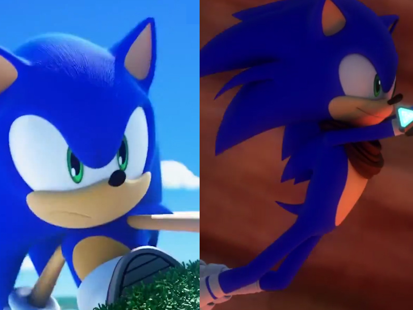 A la izquierda, como lucía Sonic en Sonic: Lost World, a la derecha como será en Sonic Boom (Via captura de pantalla) 