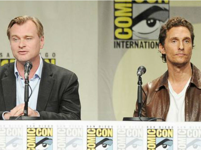 Christopher Nolan y Matthew McConaughey ayer en Comic-Com