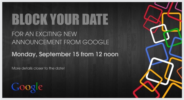 La invitación de Google para el 15 de septiembre en la India