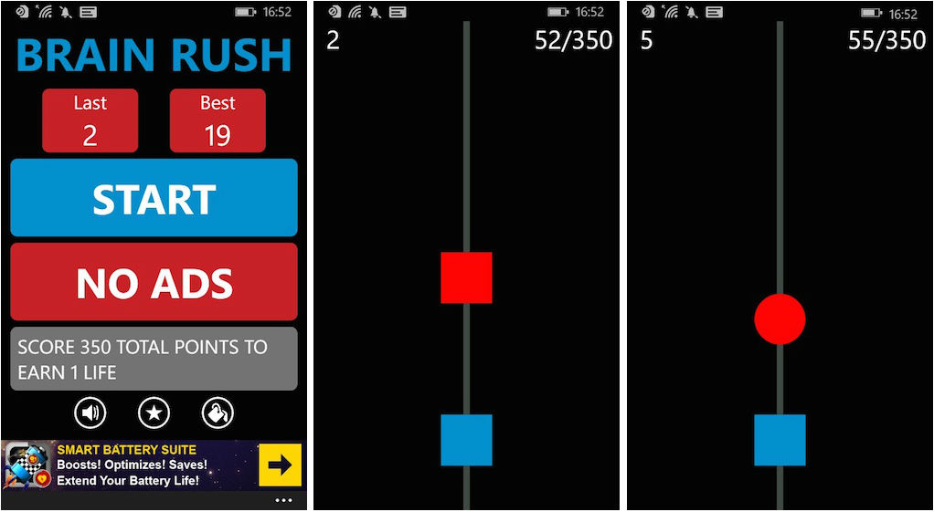 El sencillo juego Brain Rush para Windows Phone.