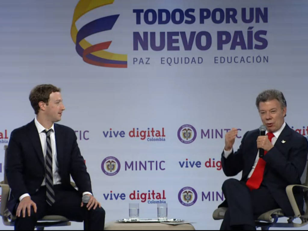Zuckerberg en Colombia con el presidente Juan Manuel Santos. 