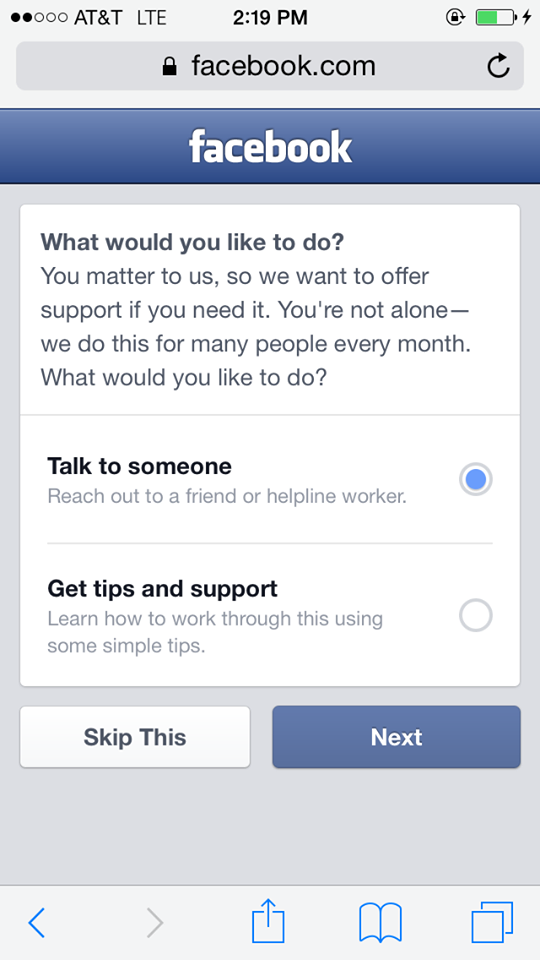 Las opciones de ayuda que ofrece Facebook. 