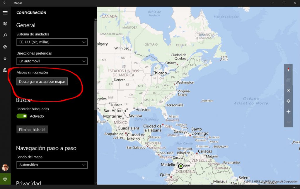 Mapas en Windows 10