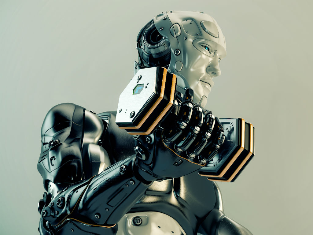 El robot tiene partes biológicas y partes mecánicas, y se mueve con la luz. 