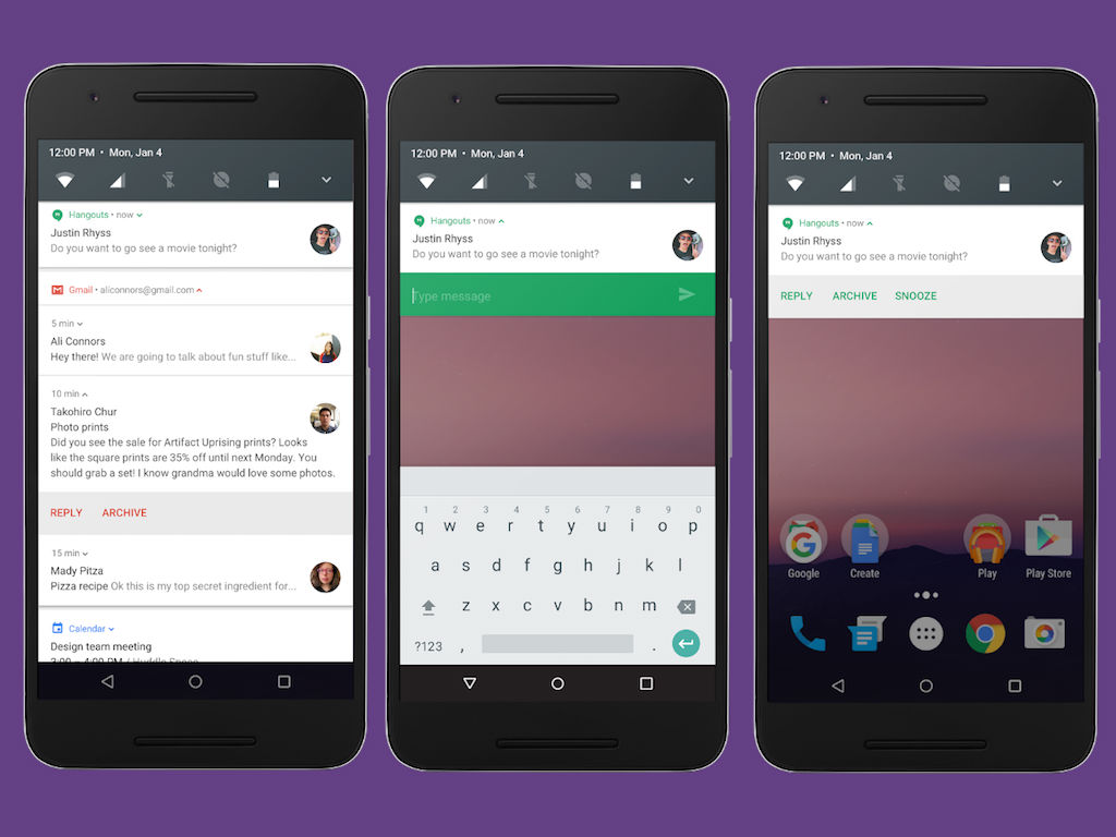 Se conocen nuevos elementos de Android N, como la posibilidad de responder en pantalla bloqueada. 