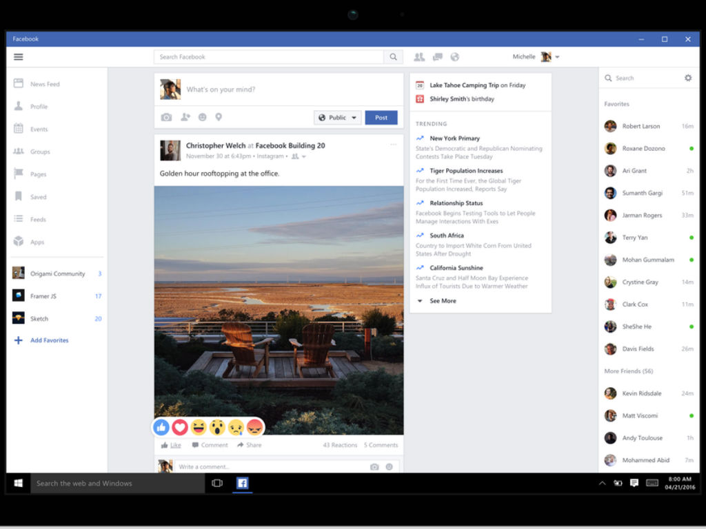 La app de Facebook para Windows llega renovada. 