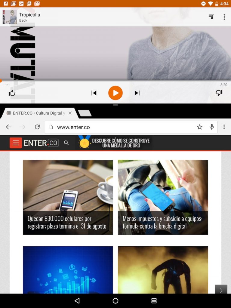 Android 7.0 Nougar permite trabajar con pantalla dividida. 