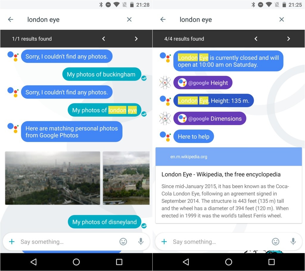 Las búsquedas en Google Allo incluyen mensajes y otros elementos gracias a Google Assistant. 