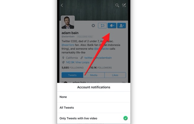 BuzzFeed dio a conocer una captura de cómo se verá el botón de suscripción a notificaciones de video en vivo de Twitter. 