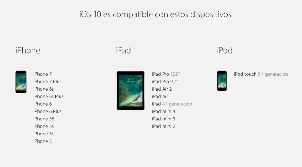 ios 10 dispositivos compatibles