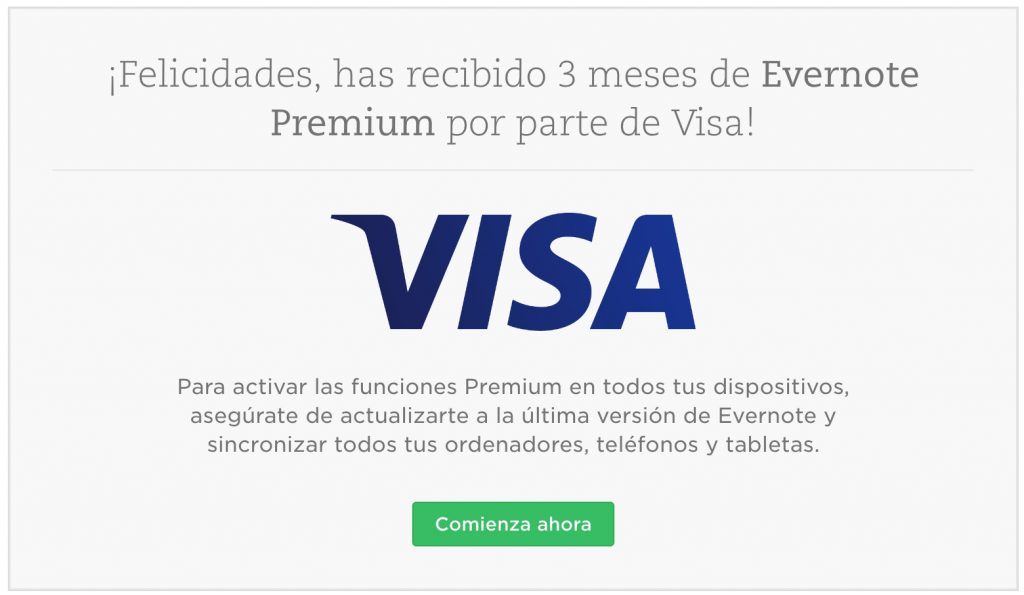 Visa te regala 3 meses gratis de Evernote Premium. 