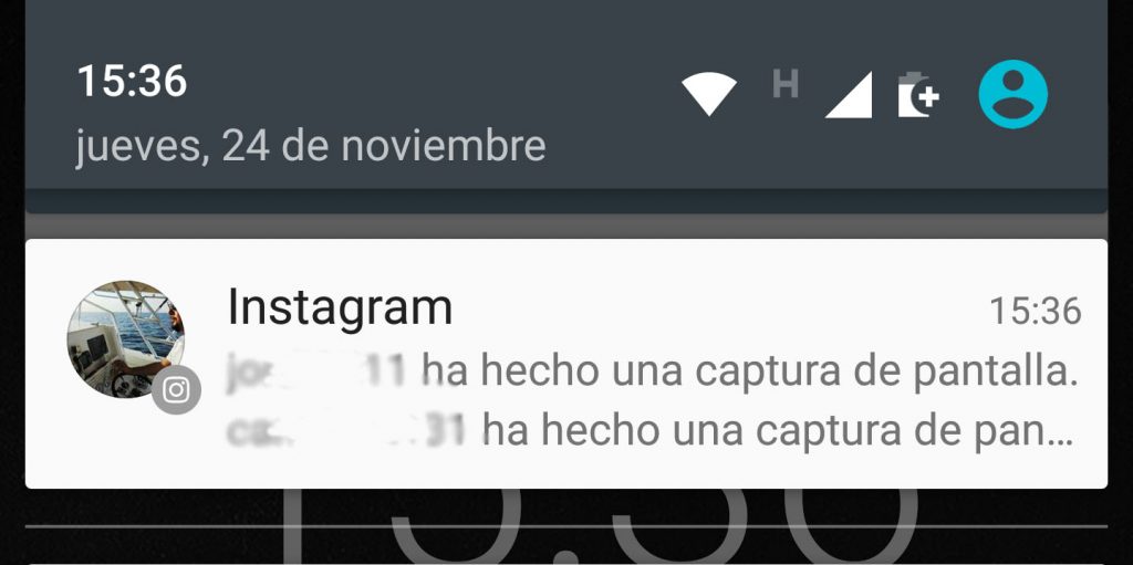 Así se ven las notificaciones de captura de pantalla de Instagram. 