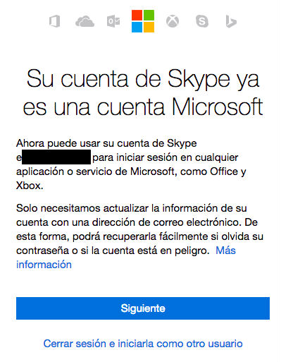 Al iniciar sesión con la cuenta de Skype podrás unificar ambas cuentas y utilizar el inicio de sesión de dos pasos. 