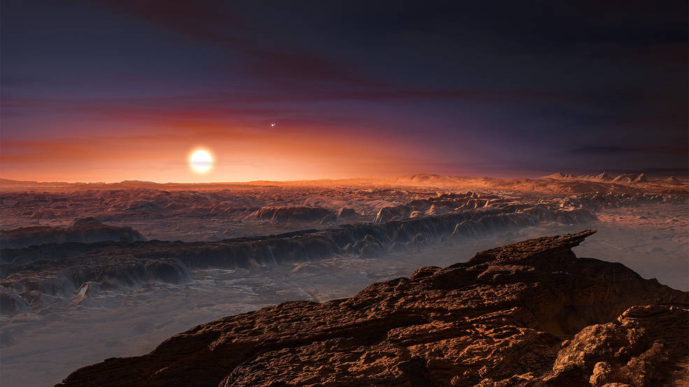 Impresión artística de la que sería la superficie de Proxima b. 