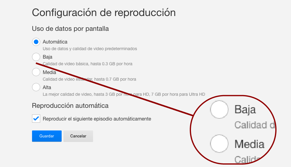 Calidad de reproducción en los dispositivos.