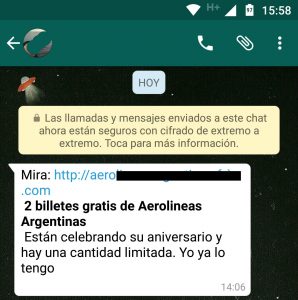 No, Aerolíneas Argentinas no está regalando pasajes de avión, y menos por WhatsApp.