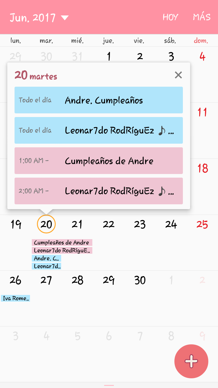 Así aparecen los eventos de Facebook cuando los sinconizas con tu calendario.