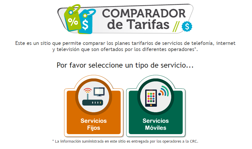 Así lucirá el comparador de precios de servicios de telecomunicaciones de la CRC. 