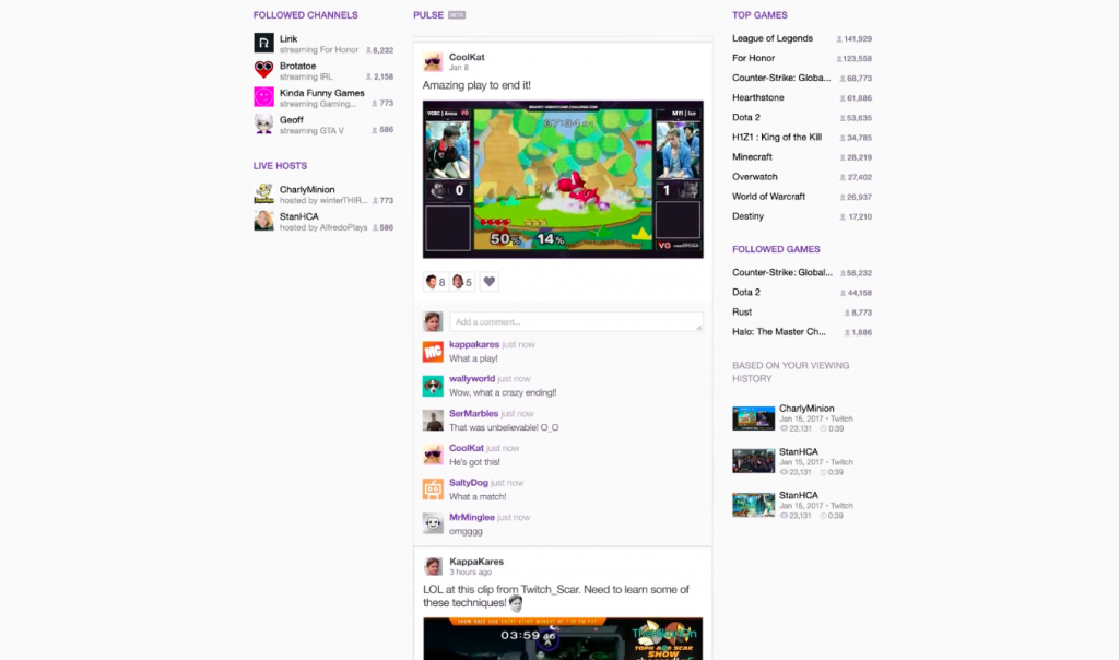 Así es el  'News Feed' de Twitch.