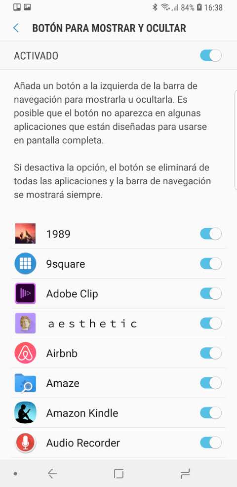 Boton mostrar y ocultar Galaxy S9