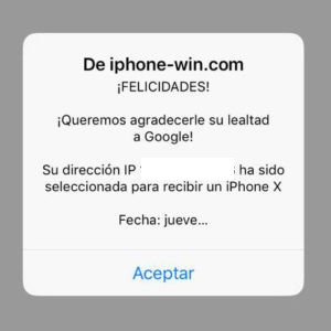 Phishing de iPhone X en Google Chrome