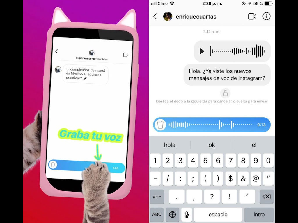 Mensajes de voz en Instagram