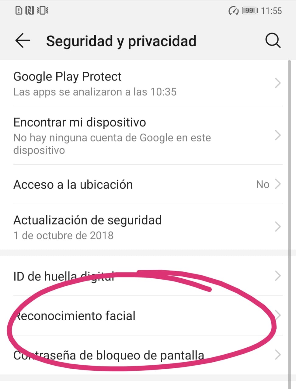 reconocimiento facial mate 20 pro