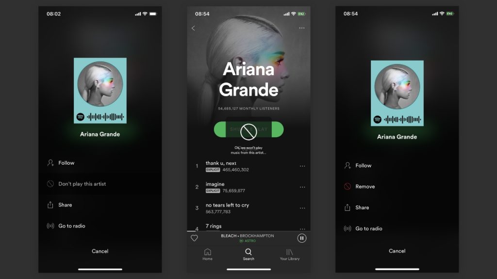 bloquear un artista en Spotify