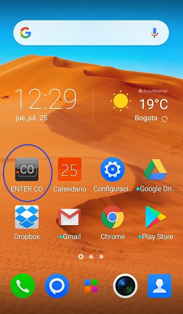 Pantalla inicio Android