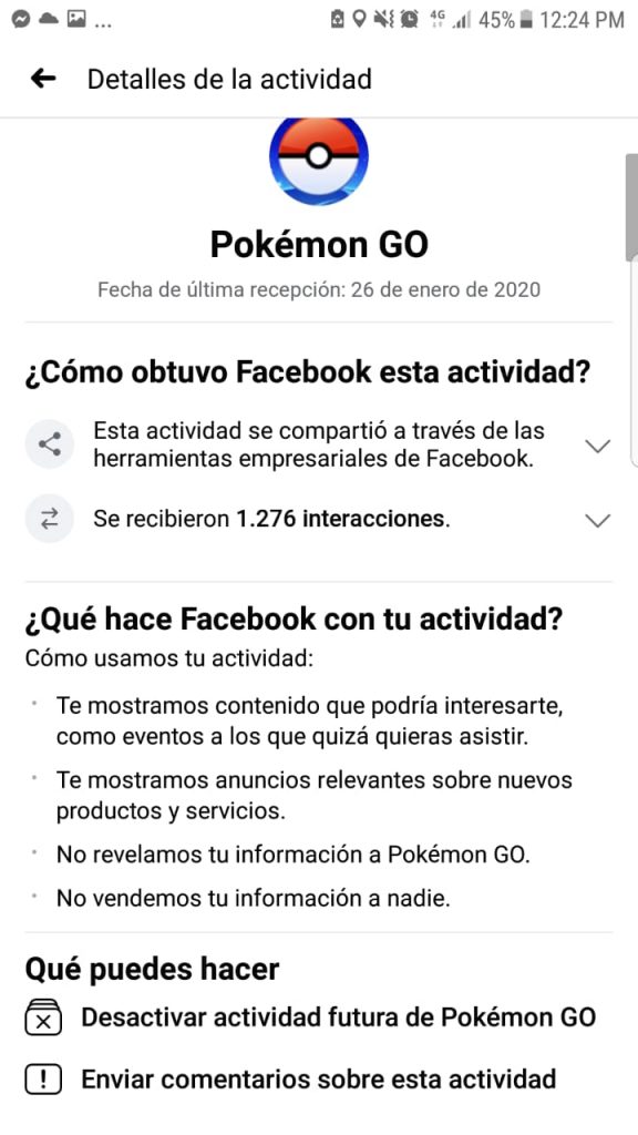 actividad fuera de Facebook