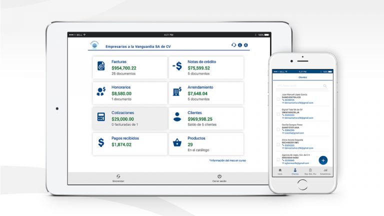 Tablet y celular con software de administración.Calendario de facturación electrónica