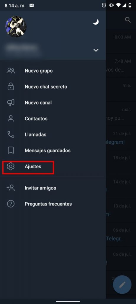 burbujas de chat en Telegram