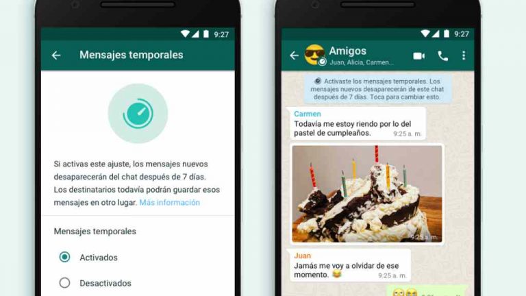 WhatsApp mensajes temporales