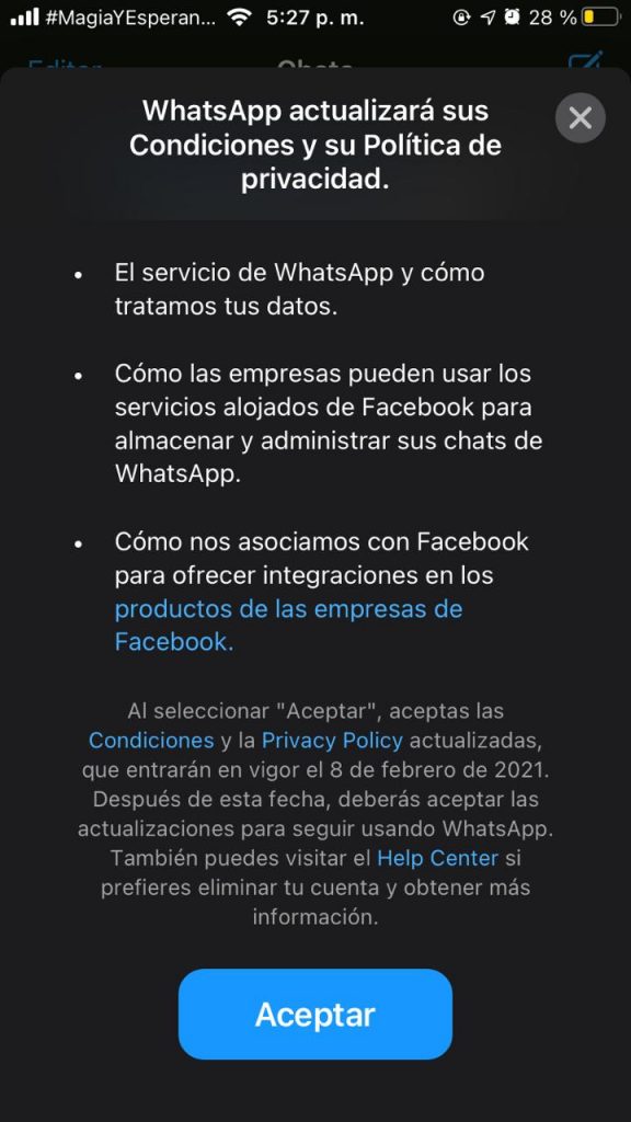 WhatsApp nuevas políticas