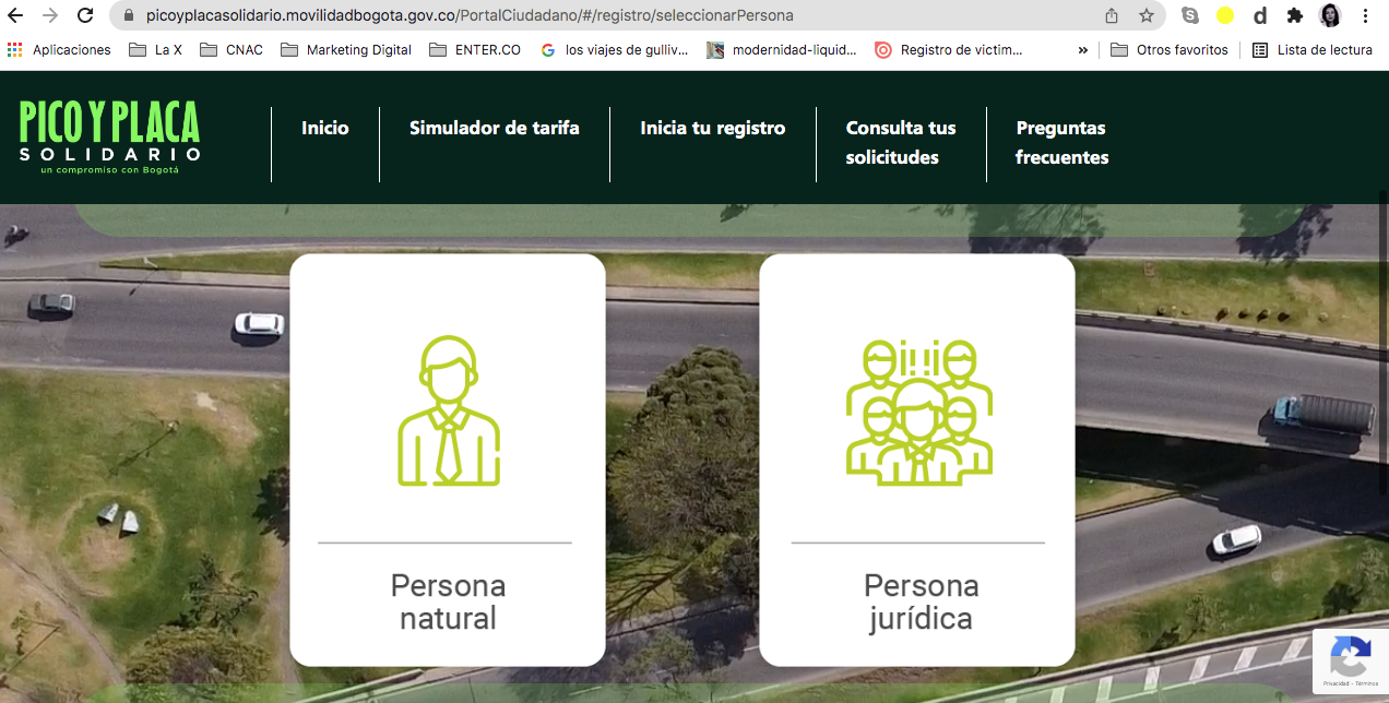 En esta página es donde debes registrar tu vehículo para acceder al pago por exención de pico y placa en Bogotá.
