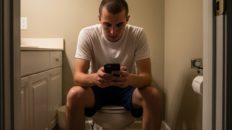 PERSONA SENTADA EN EL BAÑO CON EL CELUALR