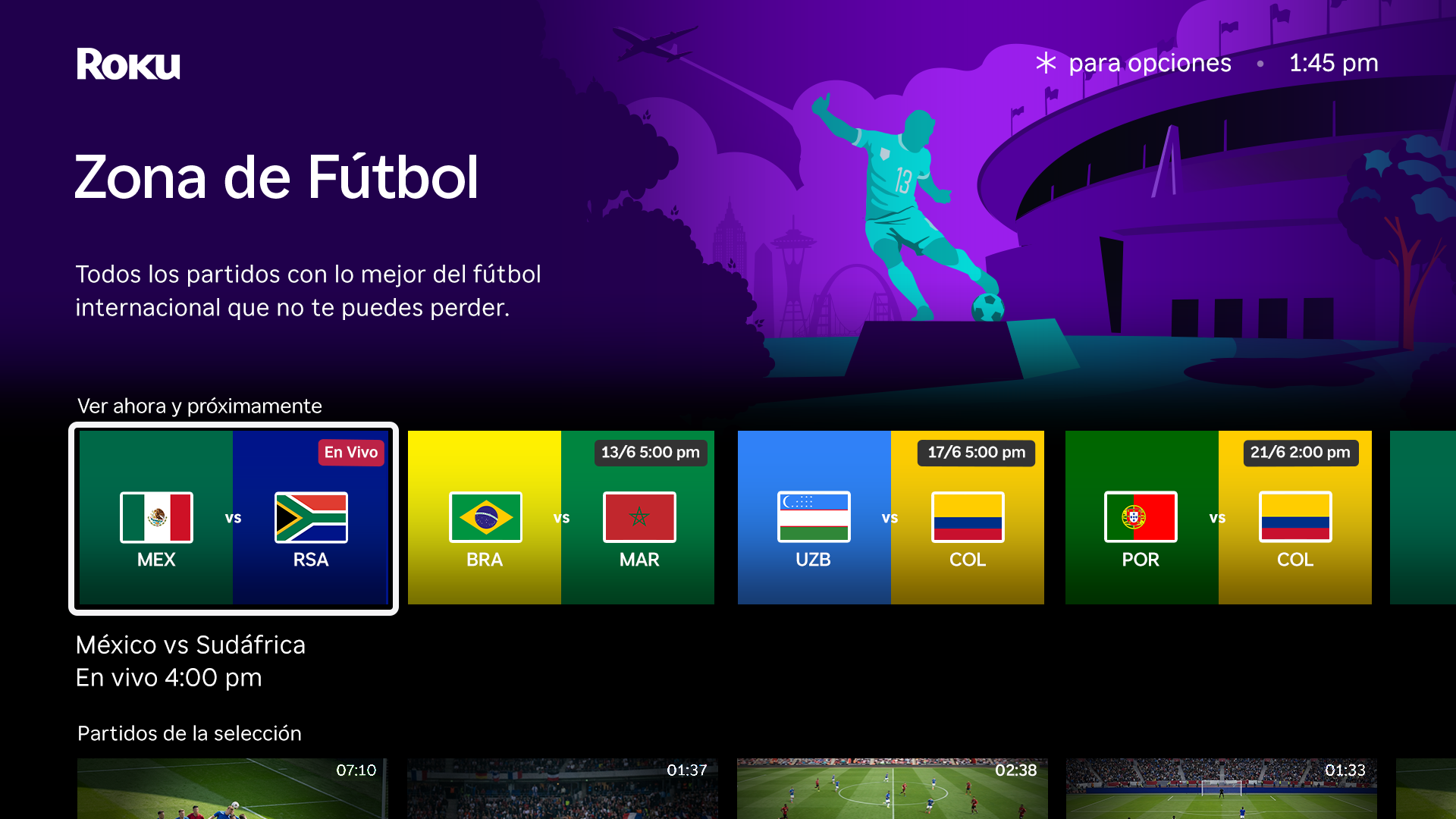 Roku lanza Zona de Futbol en Colombia para encontrar dónde ver partidos más rápido