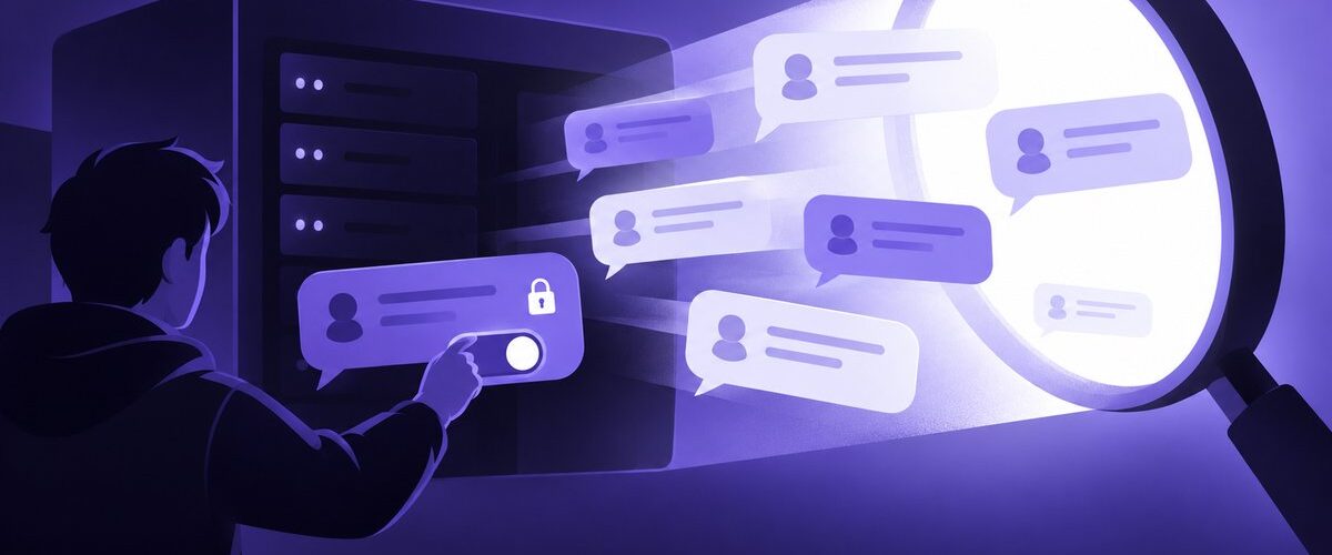 Ilustración de mensajes de Discord expuestos a un buscador web